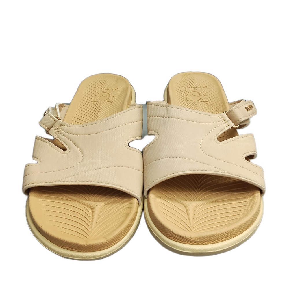 KuaiLu Slide Sandals Womens US Size 9 Tan Open Toe Cut-Out Side Straps Slip On